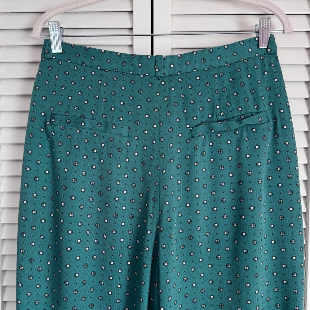 & Other Stories High Rise Wide Leg Retro Printed Green Pants Trousers Size 8 - Picture 9 of 11